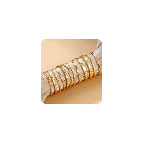 JeweBella 12 Pièces Bague Acier Inoxydable Femme Bague Femme Or/Argent Plaqué Or 18K Inaltérables & Imperméables Bagues de Pouce 1-2MM Minimaliste Fin...