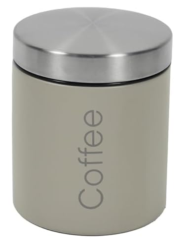 Kasaviva JOLLY BARATTOLO,Corpo in Metallo e Coperchio in Acciaio Inox, Giara per Zucchero, Sale, Caffè d10 cm x h12 cm (Caffè, Tortora)