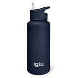iglu Water Bottle with Straw Lid 1L — Insulated Stainless Steel, 24hr Cold & 12hr Hot — Leakproof, BPA-Free, Sweatproof — UK Family Brand (1L, Blue Lagoon)