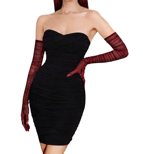 MDSTYLE Extra Long Sheer Opera Gloves for Women Dress 1920s Party Wedding Formal Sexy Costume Mesh Tulle (Burgundy Extra Long)