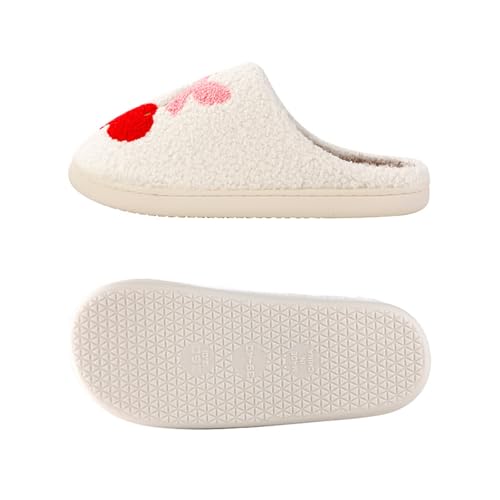 Image of Women's Men's Happy Face Heart-shaped Cat Slippers - Retro Leopard Print, Memory Foam, Soft Plush, Warm, Anti-Slip Home Shoes