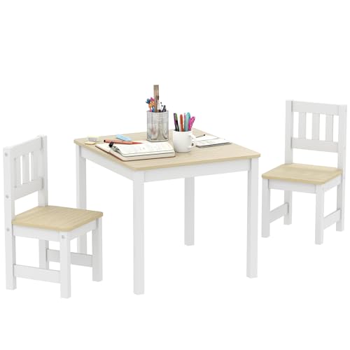AIYAPLAY Table Enfant avec Chaise, Ensemble Table et 2 chaises Enfant en Bois pour Dessiner, Jouer, étudier, Cadeau pour Fille garçon 3-8 Ans, pour Salle de...