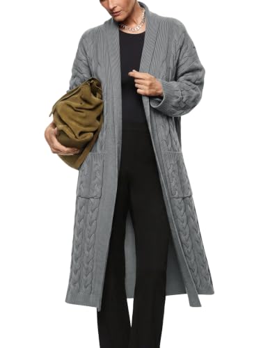 Image of Womens Long Sleeve Cardigan Sweaters Oversized Open Front Maxi Coat | Trendy Casual,Lapel,Knitted Coatigan,Soft Warm,Overcoat Pocket,2026 Fall Winter,Work Office,Going Out