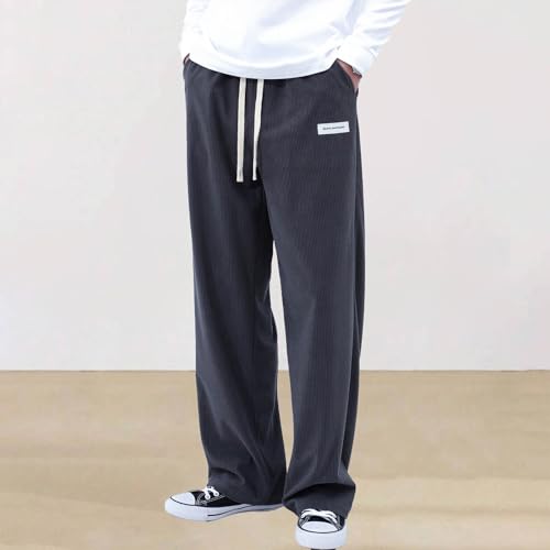 Corduroy Pants Men Trendy Oversized Casual Straight Leg Loose Fit Elastic Waist Drawstring Pants Vintage Comfy Slim Trousers4