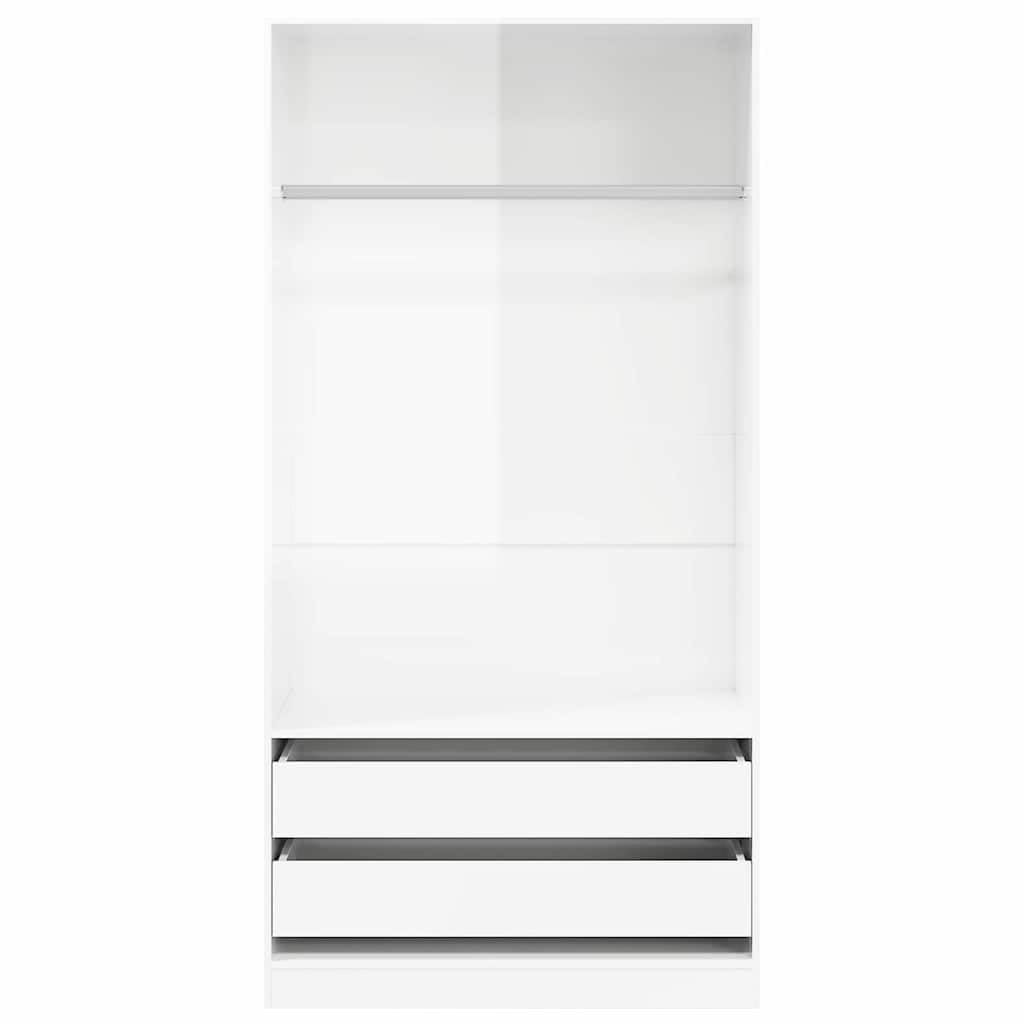 Szafa na ubrania, wysoki połysk, biała, 100 x 50 x 200 cm, materiał drewnopochodny z 2 szufladami i drążkiem wiszącym, do sypialni, korytarza, pokoju dziecięcego, wielofunkcyjnego systemu