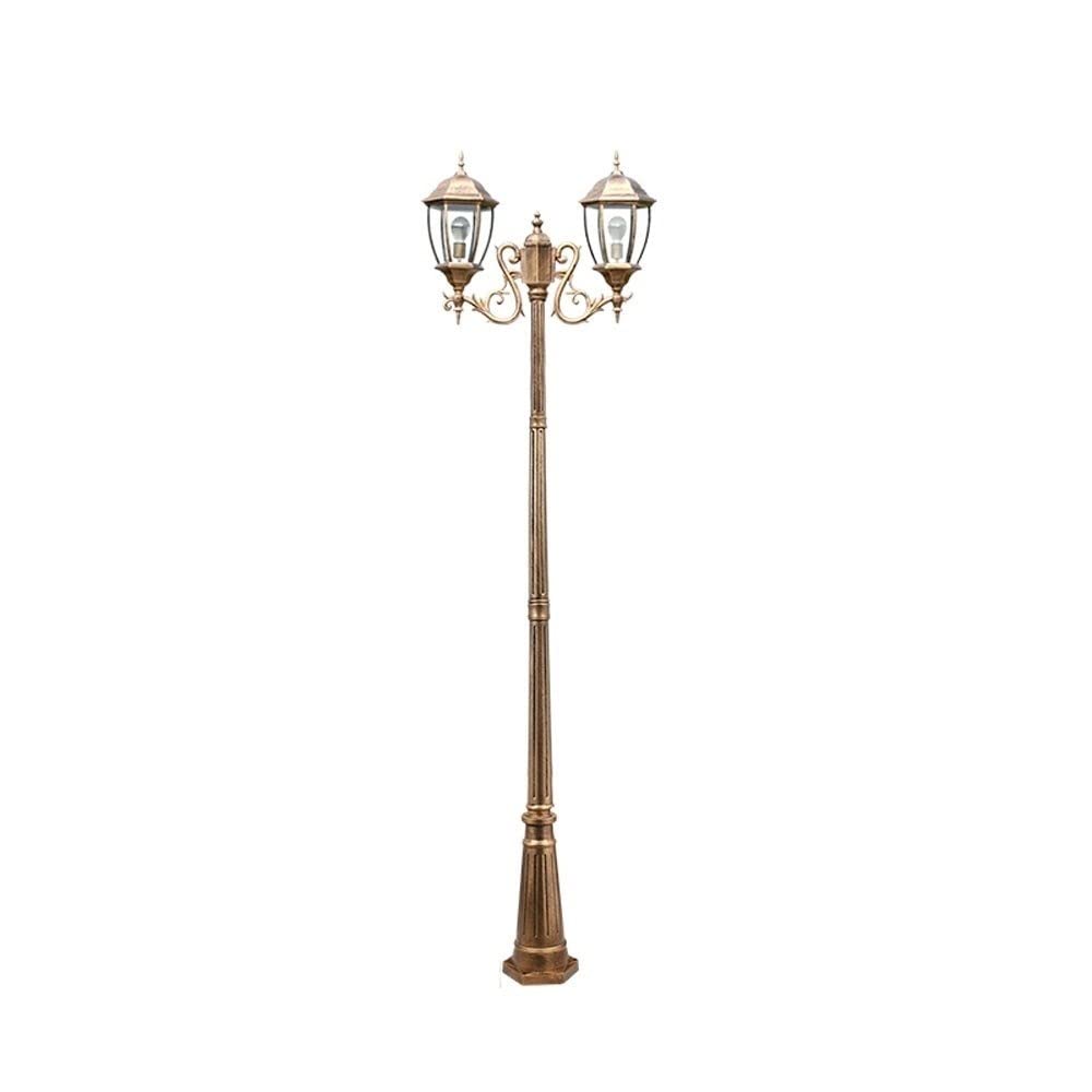 GTHTUHFD Lamp Post Lights, Creative 2.6M Height Street Light Antirust Aluminum Alloy European Retro Brass Color 2 Heads Glass Landscape Lantern Park Courtyard Lighting Aisle Decoration