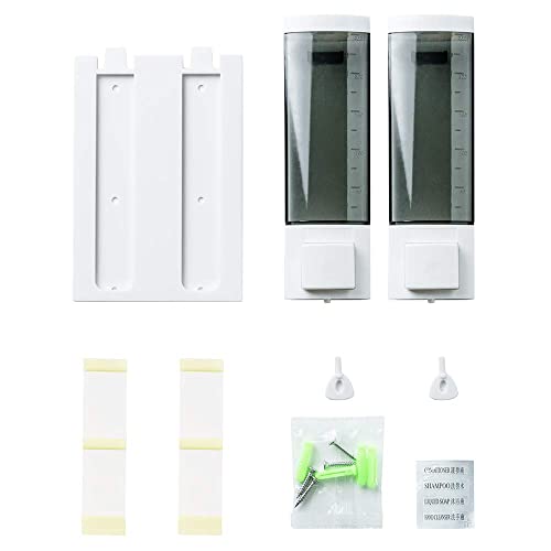 Double Soap Dispensers 250ml ABS Plastic Drill Free with Adhesive or Wall Mount with Screws Liquid Hand Shower Dispenser for Bathroom Gray by YISMAN - Image 6