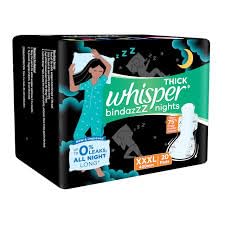 WHISPER BINDAZZZ NIGHTS SANITARY PADS, 20 XXXL PADS, UPTO 0% LEAKS ALL NIGHT LONG, FOR HEAVY FLOW, 75% LONGER & WIDER BACK, COMFORTABLE CUSHIONY SOFT WINGS, DISPOSABLE WRAPPER (B0D8VMYBK2) Amazon Price History, Amazon Price Tracker