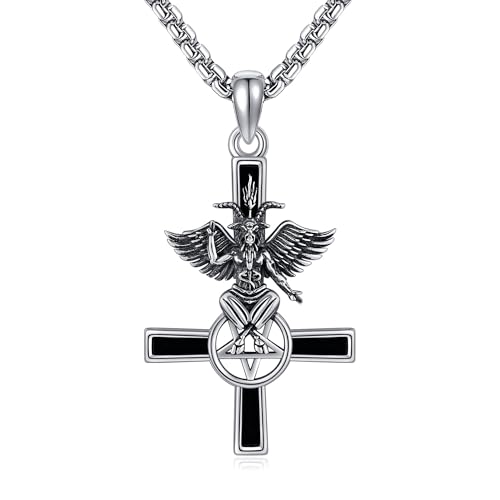 YAFEINI Satanic Baphomet Necklace 925 Sterling Silver Baphomet Pendant Necklace Satanic Gothic Jewelry Gifts for Women Men