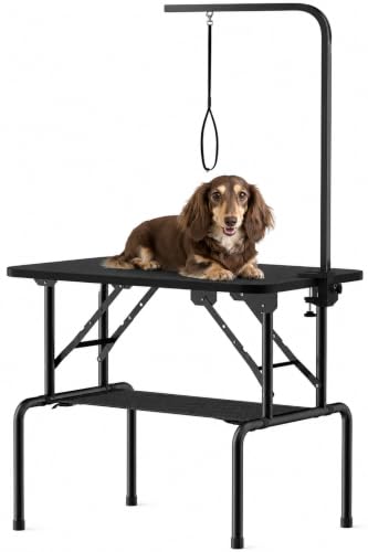 Image of 32 Inch Foldable Dog Grooming Table with Adjustable Arm, Nooses & Storage Basket - Non-Slip Pet Grooming Station for Dogs & Cats - Supports Up to 300 lbs (32 inches)