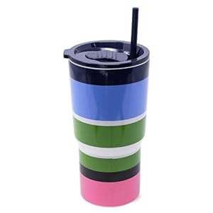 kate spade new york 20 Ounce Insulated Tumbler for Cold and Hot Drinks with Reusable Straw Stainless Steel Travel Cup with Slide Top Lid Sunny Day Stripe