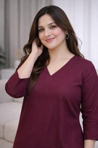 Image of Rayon Plain V Neck Kurta Pant Set for Women and Girls