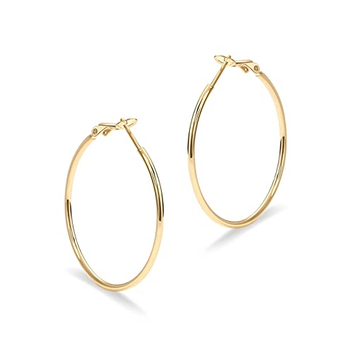 PAVOI 14K Gold Plated Sterling Silver Post Hoops | Large Hoops Earring | Lightwight Gold Hoop Earrings for Women3