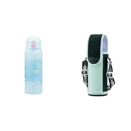 【セット買い】象印マホービン ステンレスマグ 水筒 子ども向け 480ml ワンタッチタイプ シームレスせん お手入れ点数たったの3点 レインボーブルー SM-WH48-AZ + ステンレスボトルカバー 子供用 Mサイズ 480ml用 ペールミント MC-