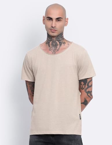 Image of Men's Cotton Scoop Neck T-Shirts, Regular Fit Tshirts Melange Scoop Neck T-Shirt