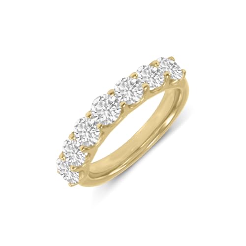 TimeLess Classics 14K Gold Lab Grown Seven Stone Diamond Anniversary Bands and Wedding Rings For Women (Available From 0.50-3 CTW) (Available Ring Size: 4.5 to 10)