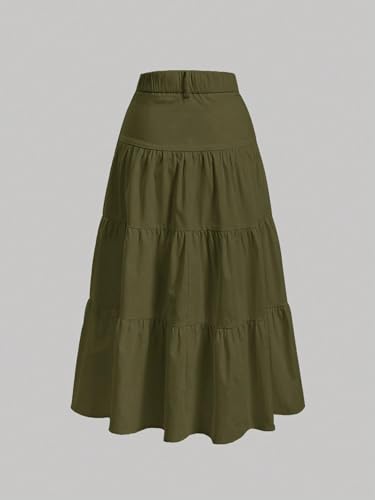 Women High Waist Solid Ruffle Hem Skirt Summer Skirt3