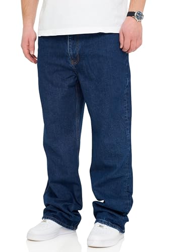 behype. Herren Jeans Loose-Fit Jeanshose 100% Baumwolle Denim Baggy Hose Used Look Men's DC_JN-248-Medium Blue-W33