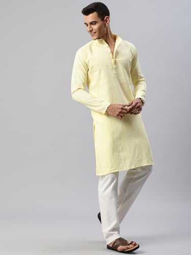 Image of Majestic Man Men's Cotton Regular Fit Casual Mandarin Collar Ethnic Motifs Solid Long Kurta