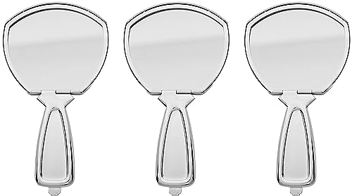 Stephanie Imports Set of 3 Handheld Magnifying Compact Mirrors with Reflective Metal Finish (Silver)