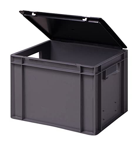 1a-TopStore Stabile Profi Aufbewahrungsbox Stapelbox Eurobox Stapelkiste mit Deckel, Kunststoffkiste lieferbar in 5 Farben und 21 Größen für Industrie, Gewerbe, Haushalt (grau, 40x30x28 cm)