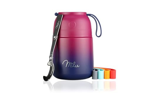 Milu Termo para Comida 450 ml Taza Aislada, Botella de Acero Inoxidable Aislada Alimentos, Beber y sopa de los niños de adultos Térmico (450ml/Azul Baya)