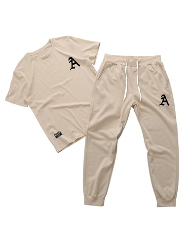 Men's Jogging Suits 2 Piece Set Letter Graphic Tees and Drawstring Sweatpants Tracksuits