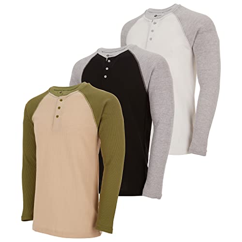 DARESAY 3 Pack: Thermal Shirts for Men - Henley & Crew Long Sleeve Shirts