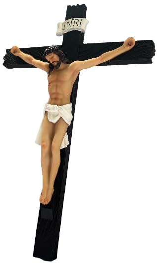 Biblegifts Florentine Resin Hanging Crucifix 12 inch Cross Easter Worship Gift, Brown, 31L x 21W cm - Image 3