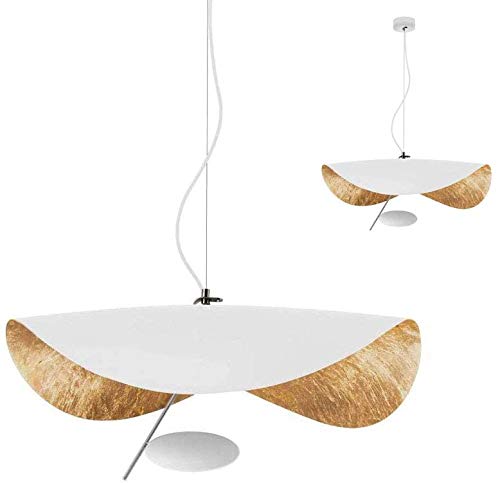 Lustre feuille d'or moderne blanc 60cm GHY | Suspension chapeau réglable