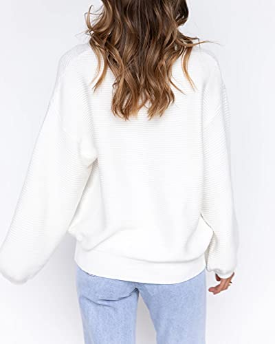 Coololi Women's Puff Sleeve Knit Pullover Ribbed Sweaters Crewneck Oversized Loose Casual Cozy Soft Slouchy Sweater Tops2