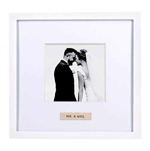 Pearhead Mr. & Mrs. Linen Tag Photo Frame, Wedding Registry, Newlyweds, Bridal Shower, White (74054)