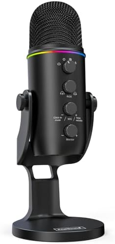 ZealSound USB Microphone,192kHz,3 Capsule,4 Pickup Patterns,RGB Computer Microphones with Mute/Volume Knob/Monitor/Noise Cancel,K66 Plus Condenser Mic for Gaming Podcasting YouTube Stream on Mac