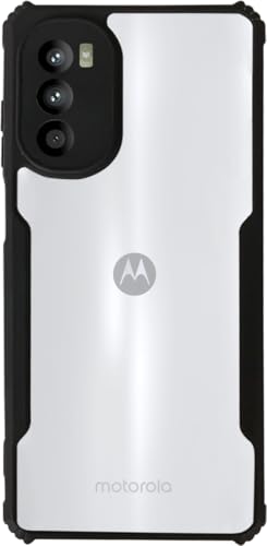 Image of AIBEX Crystal Clear Back Cover Case for Motorola G82 5G | 360 Degree Protection | Shock Proof Design | Transparent Back Cover Case (PC & TPU, Black Bumper)