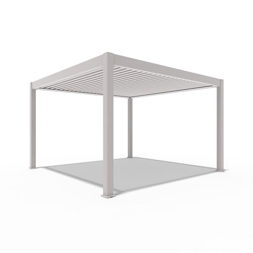 Weide Deluxe Plus Pavillon 4x4 m stabil aus Aluminium - Pergola freistehend mit elektr. verstellbar Lamellendach - Garten Sonnenschutz - Wetterbeständig wasserdicht - Grillpavillon Ivory Sand