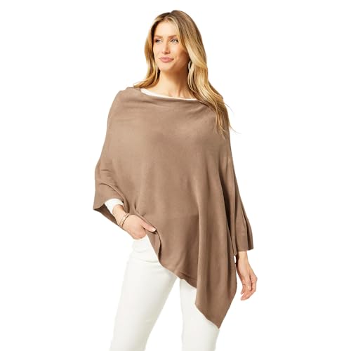 Coco + Carmen Womens Ponchos for Women - Lightweight Womens Shawl in Mushroom, Open Front Poncho Sweater for Women, Versatile Sweater Cape Poncho