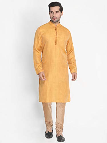 Image of VASTRAMAY Men's Beige Cotton Silk Blend Kurta