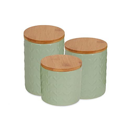 DII Kitchen Accessories Collection, Textured Matte Ceramic Canister Set, Jadeite, Vine, 3 Piece