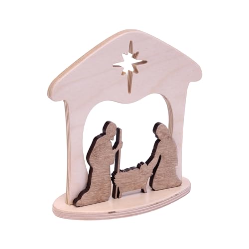 AmishToyBox.com Wooden Manger Scene, One-Piece Nativity Set for Mantel or Table, Harvest and Natural Finish
