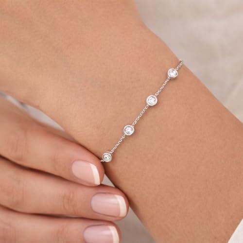 Image of 925 Sterling Silver Adjustable Bracelet for Women | Radiant Solitaire, Evil Eye & Charm Design | Elegant Stylish Fine Jewellery Gift for Girls & Ladies