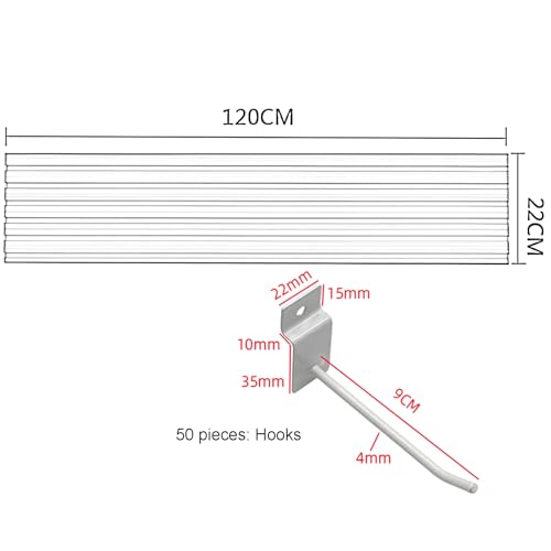 Organizer do paneli Slatwall z 50 haczykami, łączące się panele ścienne do przechowywania, garaż, kuchnia, warsztat, sklep detaliczny, montowany na ścianie, z PCW, 2 szt
