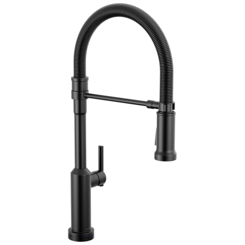 Delta Cordova Touchless Pro Style Commercial Kitchen Faucet with LED Spotlight, Matte Black Touch-on Kitchen Sink Faucet with High Pressure ProClean Spray, Single Hole, Matte Black 9685TL-BL-DST