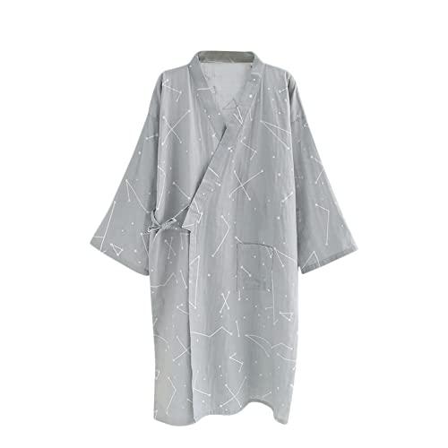 Image of SIQITECHNO Men Kimono Robe Cotton Yukata Spa Sauna Bathrobe Sleepwear Japanese Kimono for Women Loungewear Nightgown Dressing