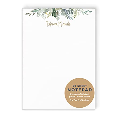 SERENITY NOTEPAD - Personalized Blue Gray Gold Wedding Floral Stationery/Womens Stationary 5x7 or 8x10 Note Pad