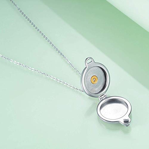 Aoboco Sunflower Daisy Flower Locket Necklace That Holds Pictures Sterling Silver Photo Pendant Necklace Two-Tone With Clear Crystal #TOP3