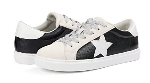 Image of PARTY Women's Fashion Sneaker Lace Up Low Top Comfortable Cushioned Walking Shoes,Podcast,Black Met,8.5