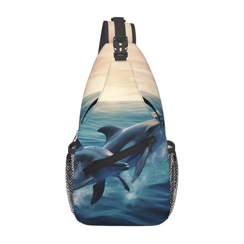 Sac à dos à bandoulière dauphins noir avec fermeture éclair fonctionnelle