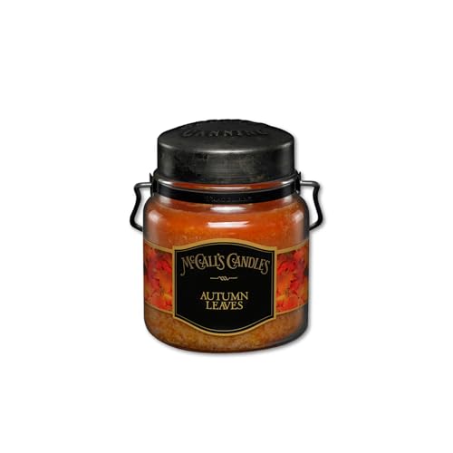 McCalls Candles | Autumn Leaves | 16 oz Two-Wick Scented Candle | USA-Poured | Vintage Rustic Jar with Carrying Handle | Hazelnut & Maple Spice Fragrance