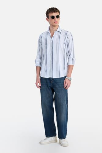 Image of SNITCH Men Casual Shirt | Regular Fit Full Sleeve Point Collar Striped Design | Premium Cotton Blend & Breathable Fabric for Office, Casual & Everyday Wear