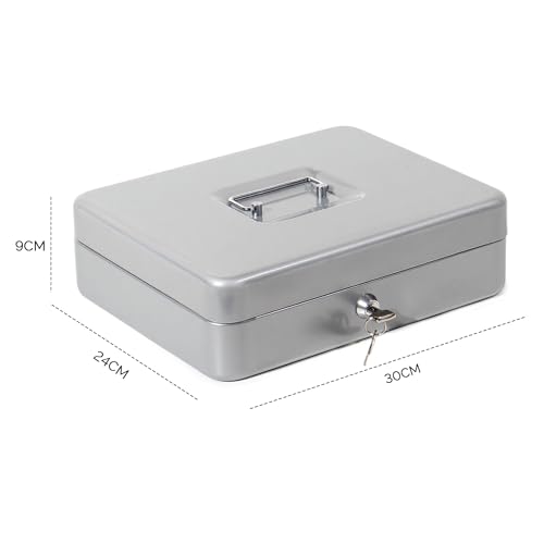 GREELUE Geldkassette mit münzzählbrett, Kasse Abschließbar, Cash Box Groß, Spardose, Geld organizer (Silber-30cm)